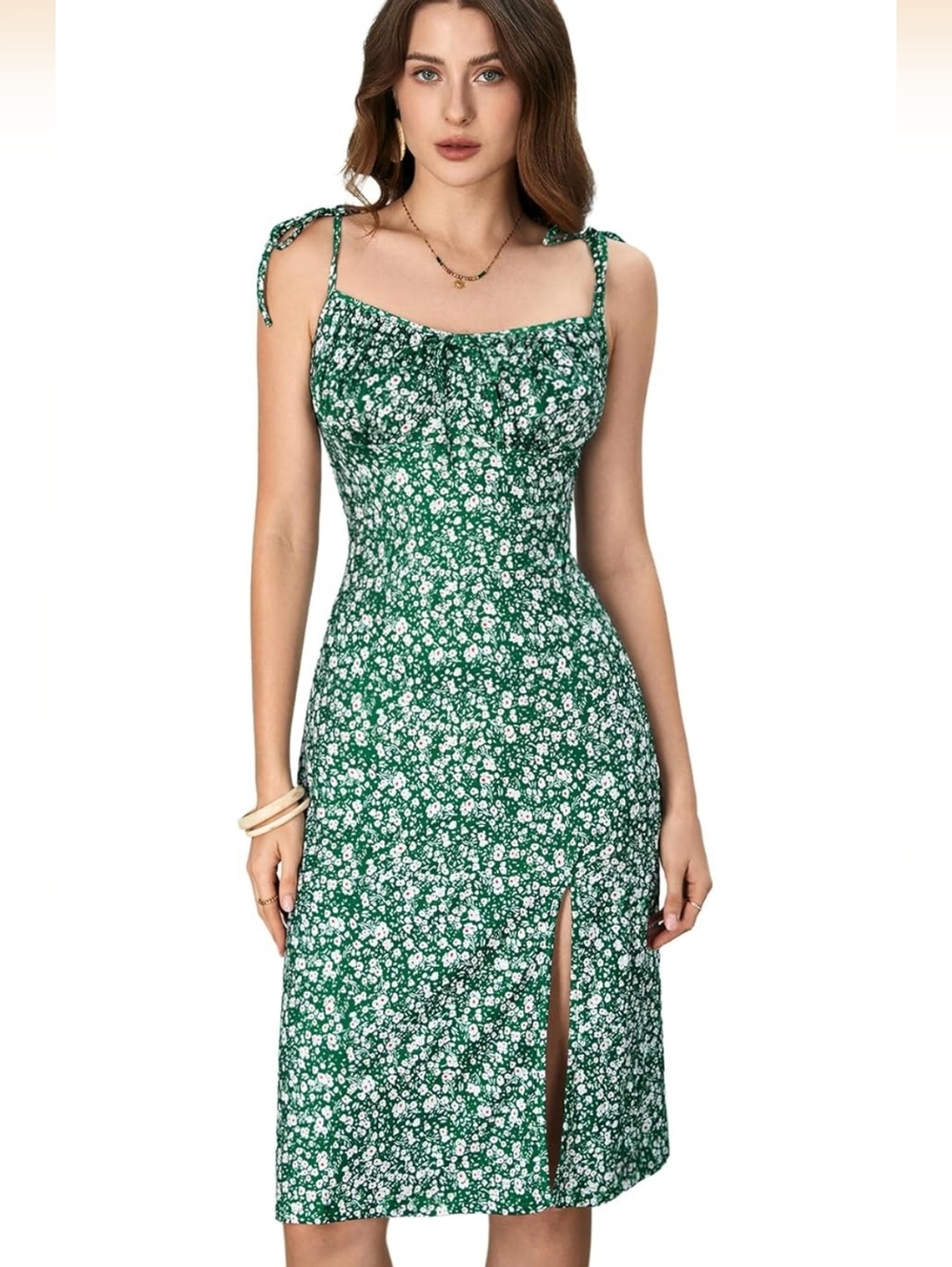 WDIRARA Women's Floral Print Tie Shoulder Split Thigh Sleeveless Boho Cami Dress